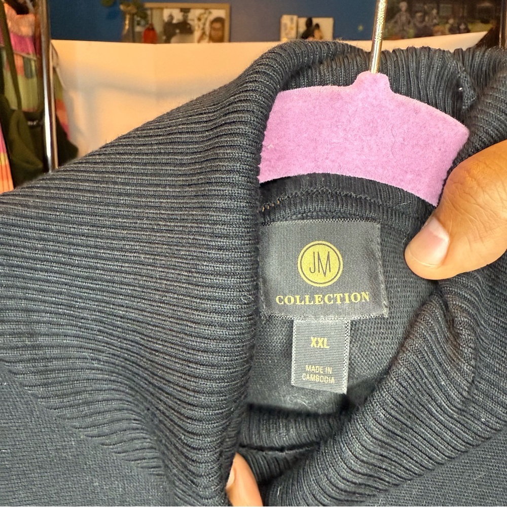 JM Collection size XX-Large Turtleneck Charcoal Knit Poncho-Style Top - Picture 2 of 8